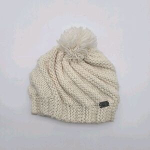 The North Face Beanie Hat Wool Blend Cream Off White Knit Cap Winter Pom